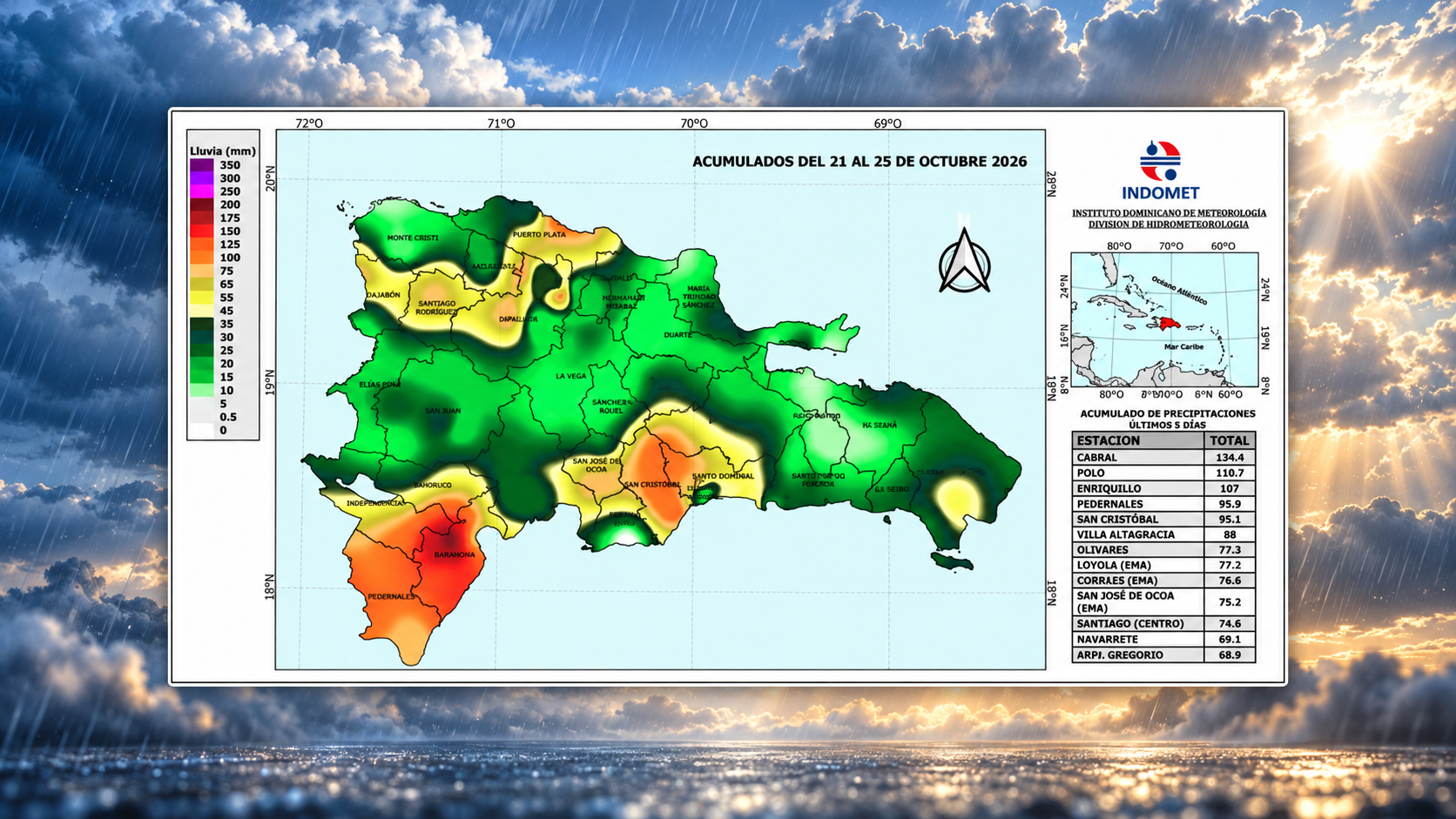 Lluvias acumulan hasta 221 milímetros en octubre y mantienen riesgo de inundaciones en varias provincias